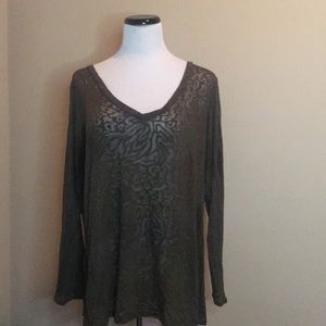 Dots 2X Olive Green Sheer Floral Blouse/Top